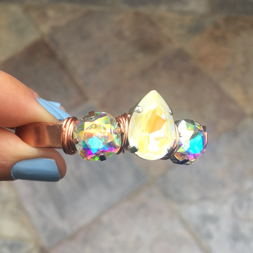 Raw Copper Aurora Borealis + White AB Crystal Cuff Bangle - Picture 13 of 16